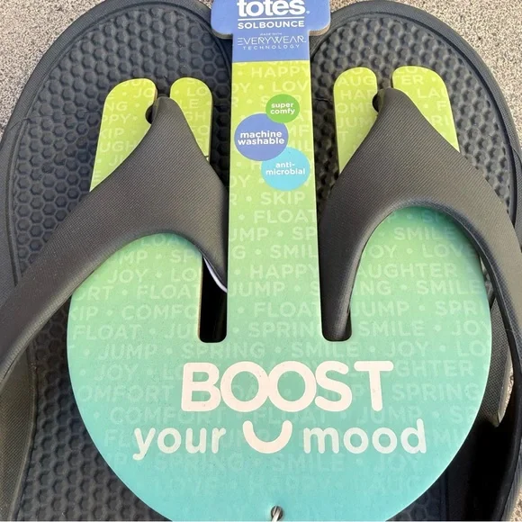 NWT Totes Black Flip Flops - Picture 2 of 7